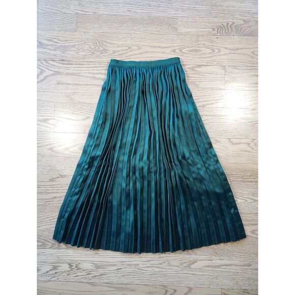 Marine Layer Womens XS Chelsea Pleated Midi Skirt Green Gables New - Picture 2 of 11